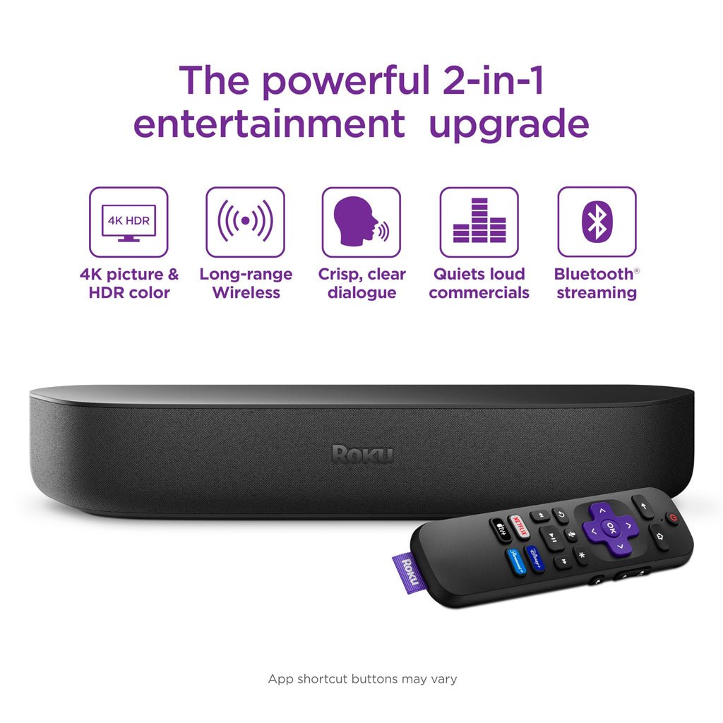 Roku Streambar | 4K HDR Streaming Device &amp; Premium Roku Soundbar All In One, Roku Voice Remote,u00a0Free &amp; Live TV