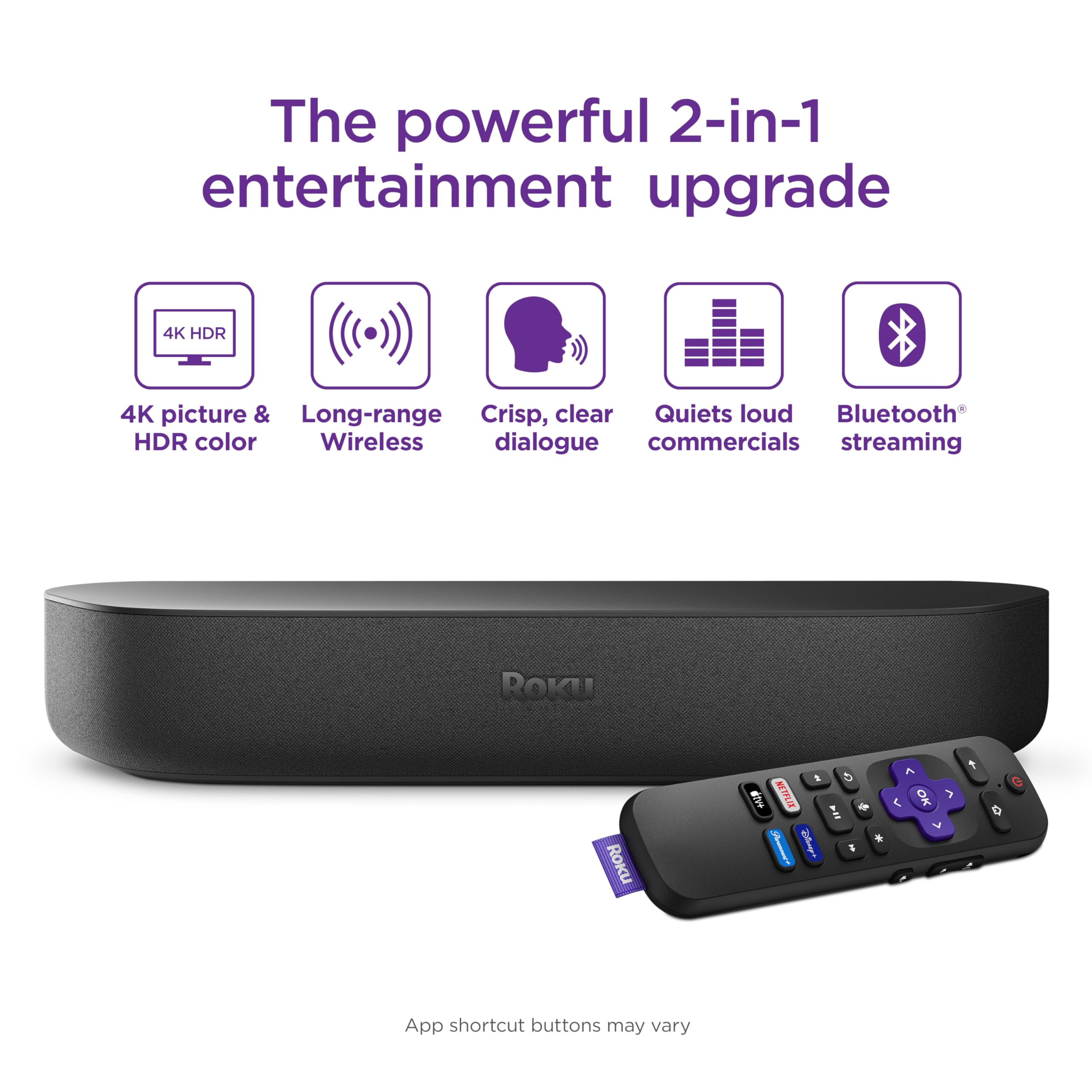 Roku Streambar | 4K HDR Streaming Device &amp; Premium Roku Soundbar All In One, Roku Voice Remote,u00a0Free &amp; Live TV