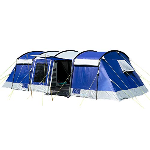 Skandika Tunnelzelt Montana 8 Personen | Camping Zelt mit/ohne eingenähten Zeltboden, mit/ohne Sleeper Technologie, 3 4 Schlafkabinen, 5000 mm Wassersäule, Moskitonetze | großes Familienzelt