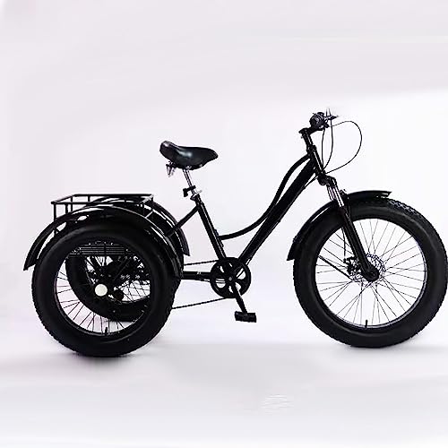 Dreirad für Erwachsene, 24 Zoll, 7 Gang Cruiser Trike mit großem Korb, für Senioren, Damen, Herren – All Terrain Fat Tire 3 Rad Fahrrad zum Einkaufen, Picknick, Outdoor Sport : Sport &amp; Freizeit