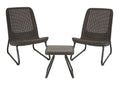 Keter Rio 3 Piece Resin Wicker Patio Furniture Set with Side Table and Outdoor Chairs, Brown