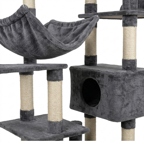 Fgdsgtresdfsdewa-Gitelsnour Kratzbaum groß, 174 cm Katzenbaum für große Katzen, mit Hängematte, 2 Sitzplattformen, 2 Katzenhöhlen und 15 Kratzstangen, Rauchgrau GCT033G
