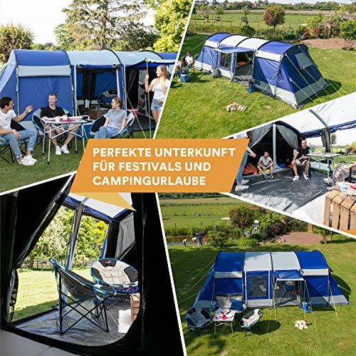 Skandika Tunnelzelt Montana 8 Personen | Camping Zelt mit/ohne eingenähten Zeltboden, mit/ohne Sleeper Technologie, 3 4 Schlafkabinen, 5000 mm Wassersäule, Moskitonetze | großes Familienzelt