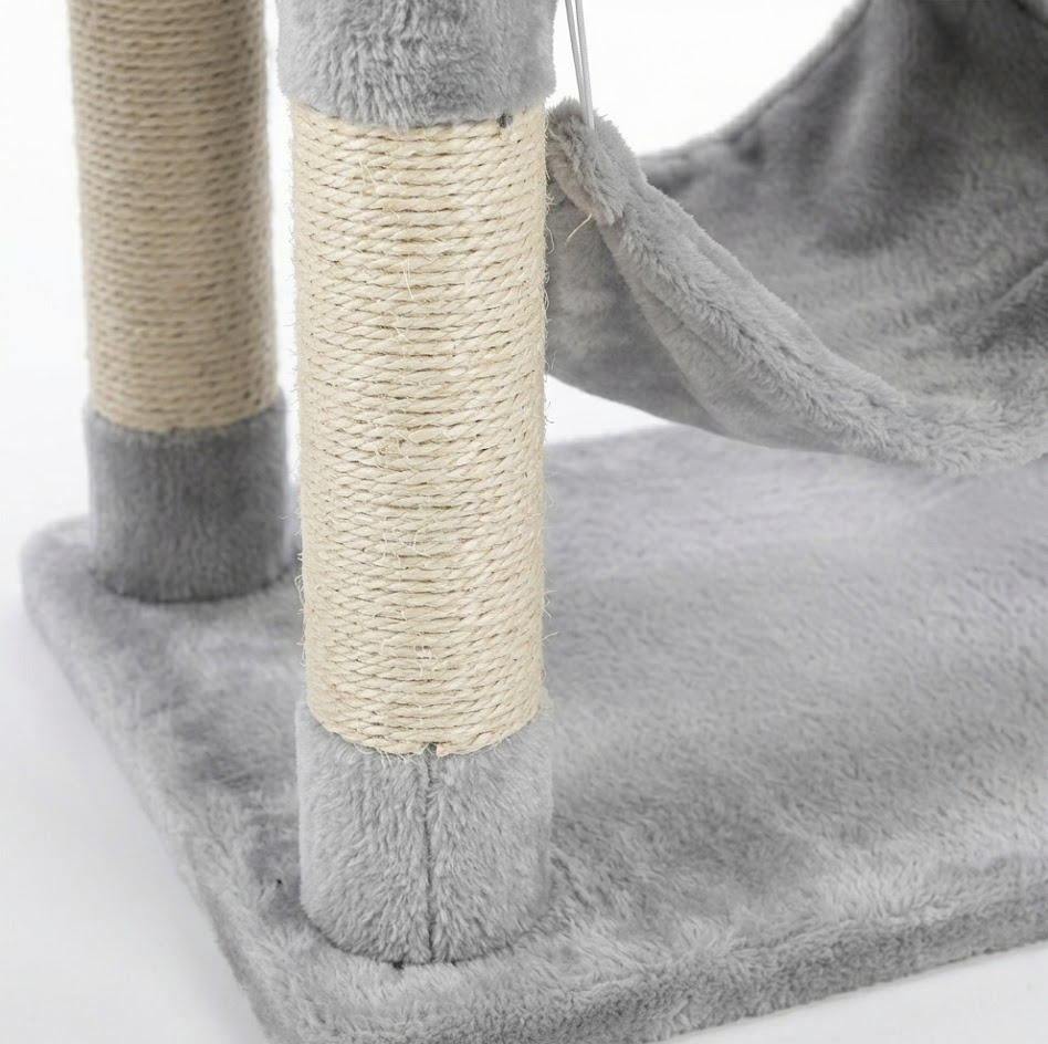 Fgdsgtresdfsdewa-Kratzbaum 135 cm für Indoor-Katzen, mit Plattform, Höhle, Hängematte, Spielball und Sisalstämmen, Katzenbaum Hellgrau MPJ019-SW