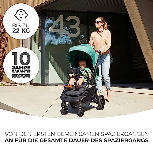 Kinderkraft RINE Buggy bis 22 kg, Kinderwagen, Mit einer Hand zusammenklappbar, wasserfestes Verdeck mit UPF50  Filter, liegende Position, Getränkehalter im set, Grau