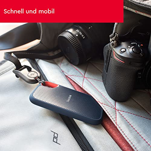 SanDisk Extreme Portable SSD 2 TB (tragbare NVMe SSD, USB C, bis zu 1.050 MB/s Lesegeschwindigkeit und 1.000 MB/s Schreibgeschwindigkeit, wasser  und staubbeständig) Schwarz