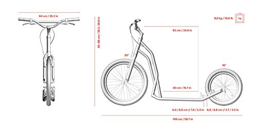 Yedoo S2016 Tretroller   bis 150 kg, Kickscooter mit Luftreifen 20/16   für Erwachsene, Scooter Roller mit verstellbare Lenker, Dogscooter