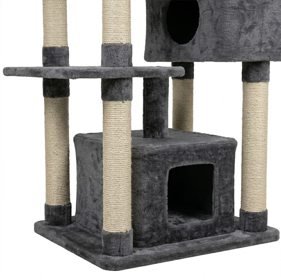 Fgdsgtresdfsdewa-Gitelsnour Kratzbaum groß, 174 cm Katzenbaum für große Katzen, mit Hängematte, 2 Sitzplattformen, 2 Katzenhöhlen und 15 Kratzstangen, Rauchgrau GCT033G