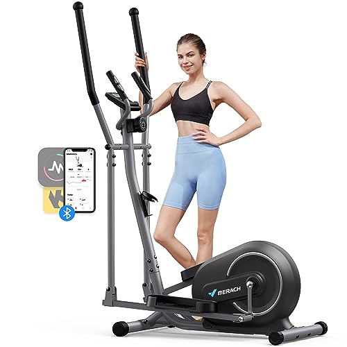 MERACH Crosstrainer für Zuhause, Ultraleise Elliptical Crosstrainer mit 16 stufiger Magnetwiderstand, Kardio Ellipsentrainer mit Pulssensor, LCD Monitor, Tablet Ständer, Leicht zu bewegen,bis zu 120KG