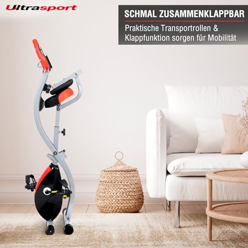 Ultrasport F Bike 350B, Fitnessgerät zum gelenkschonenden Ausdauertraining zuhause, wie ein Ergometer, Heimtrainer nutzbar, klappbarer Hometrainer mit acht Widerstandsstufen, Schwarz / Rot : Sport &amp; Freizeit