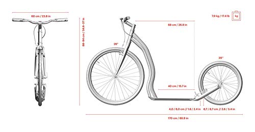 Yedoo Trexx Tretroller   bis 130 kg, Kickscooter mit Luftreifen 26/20   Roller Scooter für Erwachsene, Dogscooter aus Aluminiumlegierung, Gewicht 7,8 kg