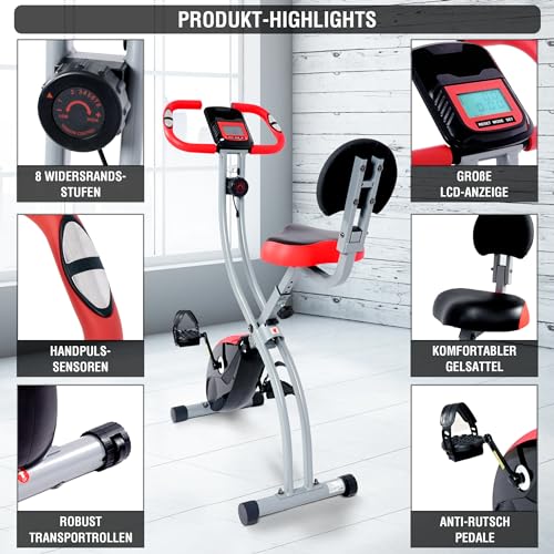 Ultrasport F Bike 350B, Fitnessgerät zum gelenkschonenden Ausdauertraining zuhause, wie ein Ergometer, Heimtrainer nutzbar, klappbarer Hometrainer mit acht Widerstandsstufen, Schwarz / Rot : Sport &amp; Freizeit