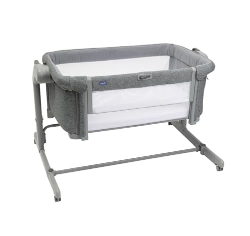 Chicco Next2Me Magic Evo, Beistellbett für Babys, mit Schaukelmodus, Kippfunktion, aufklappbarem Seitenteil, Verstellbarer Höhe, 4 Rädern, inkl. Matratze und Reisetasche, Dunkelgrau