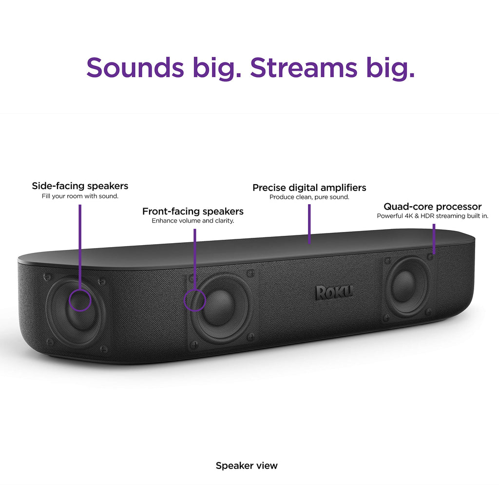 Roku Streambar | 4K HDR Streaming Device &amp; Premium Roku Soundbar All In One, Roku Voice Remote,u00a0Free &amp; Live TV