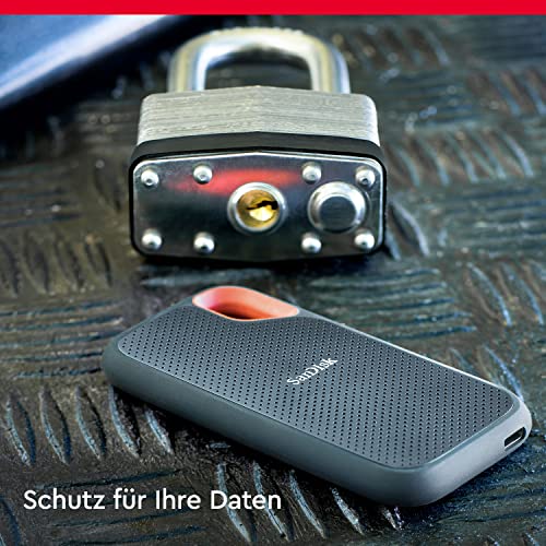 SanDisk Extreme Portable SSD 2 TB (tragbare NVMe SSD, USB C, bis zu 1.050 MB/s Lesegeschwindigkeit und 1.000 MB/s Schreibgeschwindigkeit, wasser  und staubbeständig) Schwarz