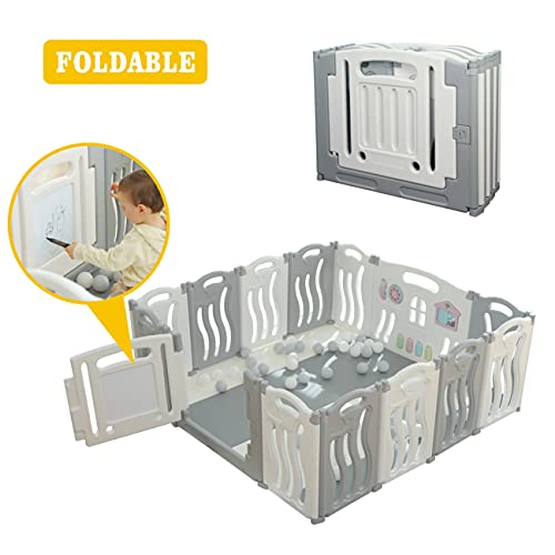 Gupamiga Laufstall Baby Faltbar, Laufgitter Baby mit Zeichenbrett, Baby Playpen, Sicherheitsspielhof Aktivitätszentrum für Kinder（Meeresthema）