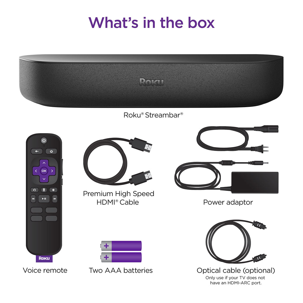 Roku Streambar | 4K HDR Streaming Device &amp; Premium Roku Soundbar All In One, Roku Voice Remote,u00a0Free &amp; Live TV