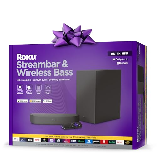 Roku Streambar | 4K HDR Streaming Device &amp; Premium Roku Soundbar All In One, Roku Voice Remote,u00a0Free &amp; Live TV