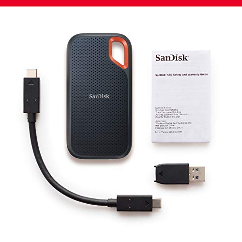 SanDisk Extreme Portable SSD 2 TB (tragbare NVMe SSD, USB C, bis zu 1.050 MB/s Lesegeschwindigkeit und 1.000 MB/s Schreibgeschwindigkeit, wasser  und staubbeständig) Schwarz