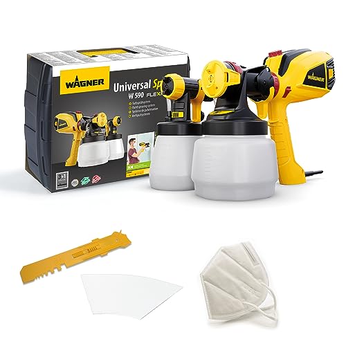 WAGNER Farbsprühsystem W 590 FLEXiO für Wand  und Latexfarben, Lacke &amp; Lasuren im Innen  &amp; Außenbereich, 15 m² 6 min, Behälter 1300 ml/800 ml, 630 W : Garten