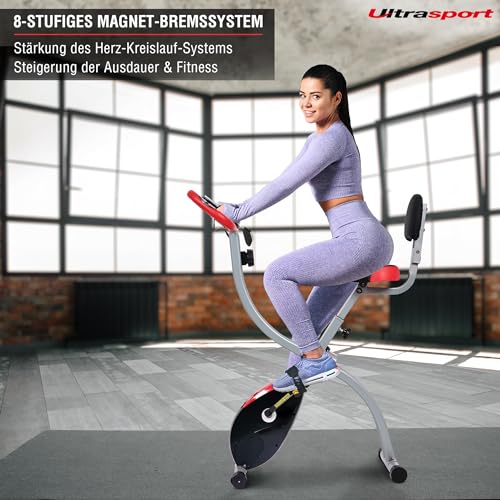 Ultrasport F Bike 350B, Fitnessgerät zum gelenkschonenden Ausdauertraining zuhause, wie ein Ergometer, Heimtrainer nutzbar, klappbarer Hometrainer mit acht Widerstandsstufen, Schwarz / Rot : Sport &amp; Freizeit