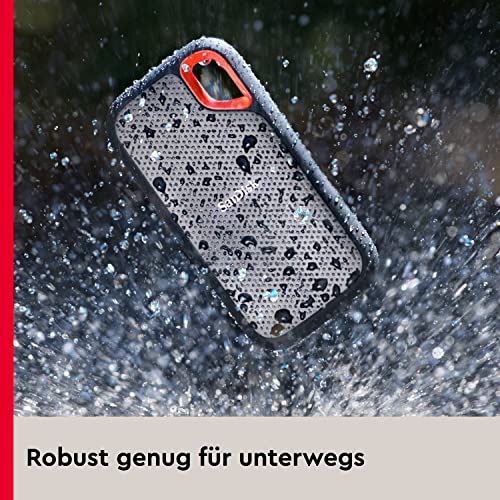 SanDisk Extreme Portable SSD 2 TB (tragbare NVMe SSD, USB C, bis zu 1.050 MB/s Lesegeschwindigkeit und 1.000 MB/s Schreibgeschwindigkeit, wasser  und staubbeständig) Schwarz