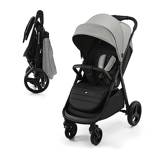 Kinderkraft RINE Buggy bis 22 kg, Kinderwagen, Mit einer Hand zusammenklappbar, wasserfestes Verdeck mit UPF50  Filter, liegende Position, Getränkehalter im set, Grau