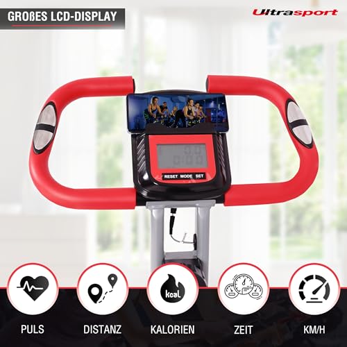 Ultrasport F Bike 350B, Fitnessgerät zum gelenkschonenden Ausdauertraining zuhause, wie ein Ergometer, Heimtrainer nutzbar, klappbarer Hometrainer mit acht Widerstandsstufen, Schwarz / Rot : Sport &amp; Freizeit