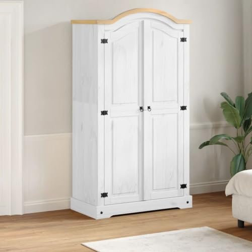 Hommdiy Kleiderschrank, Garderobenschrank mit Stauraum Metallgriff, Hochschrank für Schlafzimmer, Dielenschrank, Modern, Massivholz Kiefer Weiß,102x52x186 cm : Küche, Haushalt &amp; Wohnen
