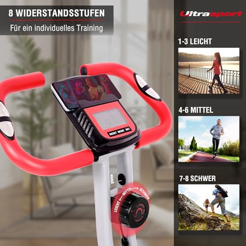 Ultrasport F Bike 350B, Fitnessgerät zum gelenkschonenden Ausdauertraining zuhause, wie ein Ergometer, Heimtrainer nutzbar, klappbarer Hometrainer mit acht Widerstandsstufen, Schwarz / Rot : Sport &amp; Freizeit