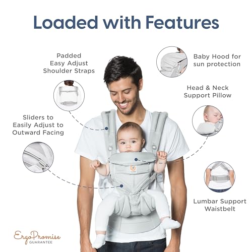 Ergobaby Babytrage, Omni 360 Cool Air Mesh mit 4 Positionen für Neugeborene bis Kleinkinder (0 4 Jahre), ergonomische Kindertrage und Rucksack, Mitternachtsblau