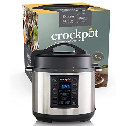 Crock Pot Express Kocher | programmierbarer 12 in 1 Multikocher mit Schongarer sowie Dämpf  und Sauté Funktion | 5,6 Liter (6–7 Personen) | Edelstahl [CSC051X]