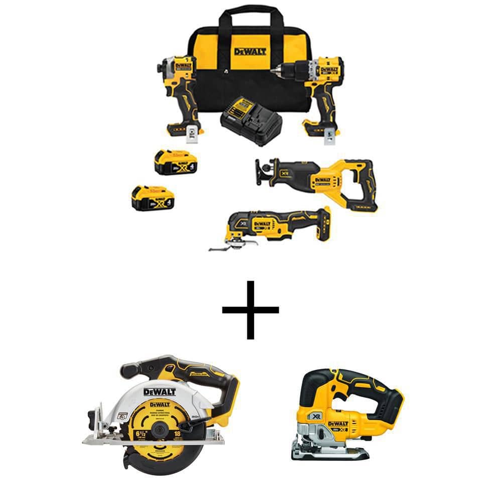 20V MAX Lithium-Ion Cordless Brushless 4 Tool Combo Kit, 20V Brushless 6-1/2 in. Circ Saw, and 20V XR Brushless Jigsaw DCK4050M2W56534