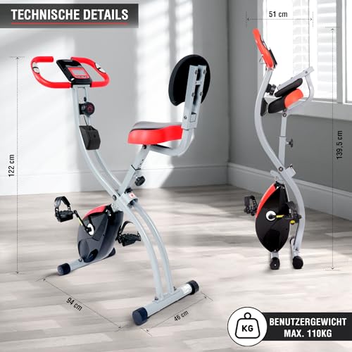 Ultrasport F Bike 350B, Fitnessgerät zum gelenkschonenden Ausdauertraining zuhause, wie ein Ergometer, Heimtrainer nutzbar, klappbarer Hometrainer mit acht Widerstandsstufen, Schwarz / Rot : Sport &amp; Freizeit